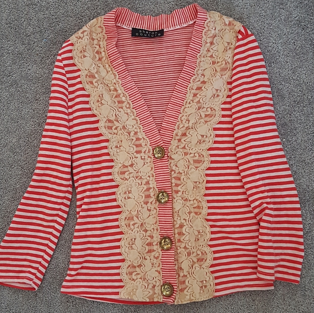 Sharon Couture striped cardigan sz lrg